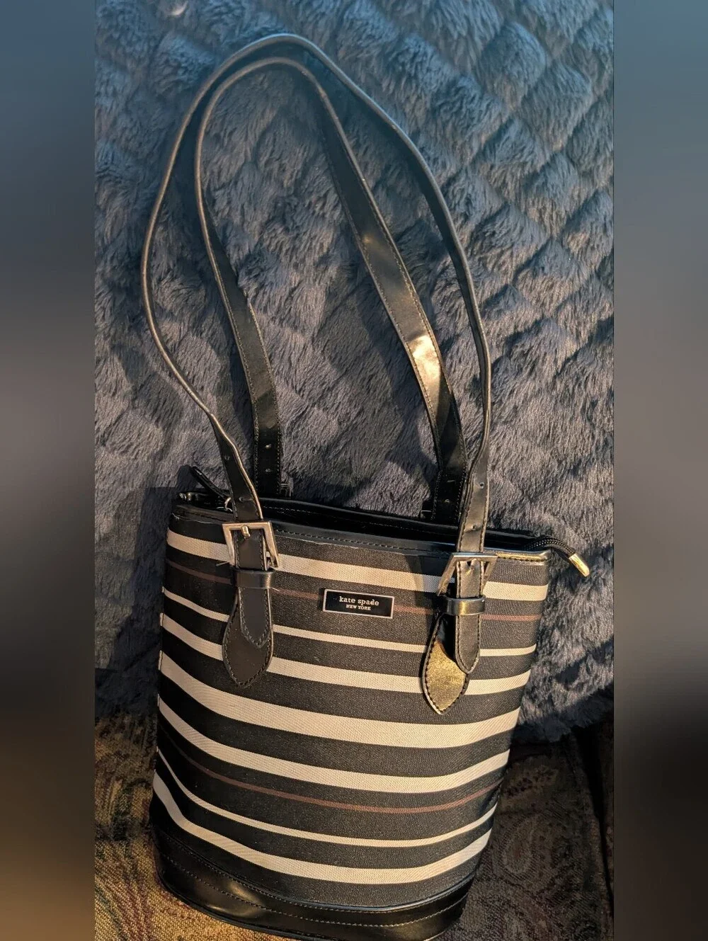 Kate Spade New York Black & Cream Striped Tote Bag